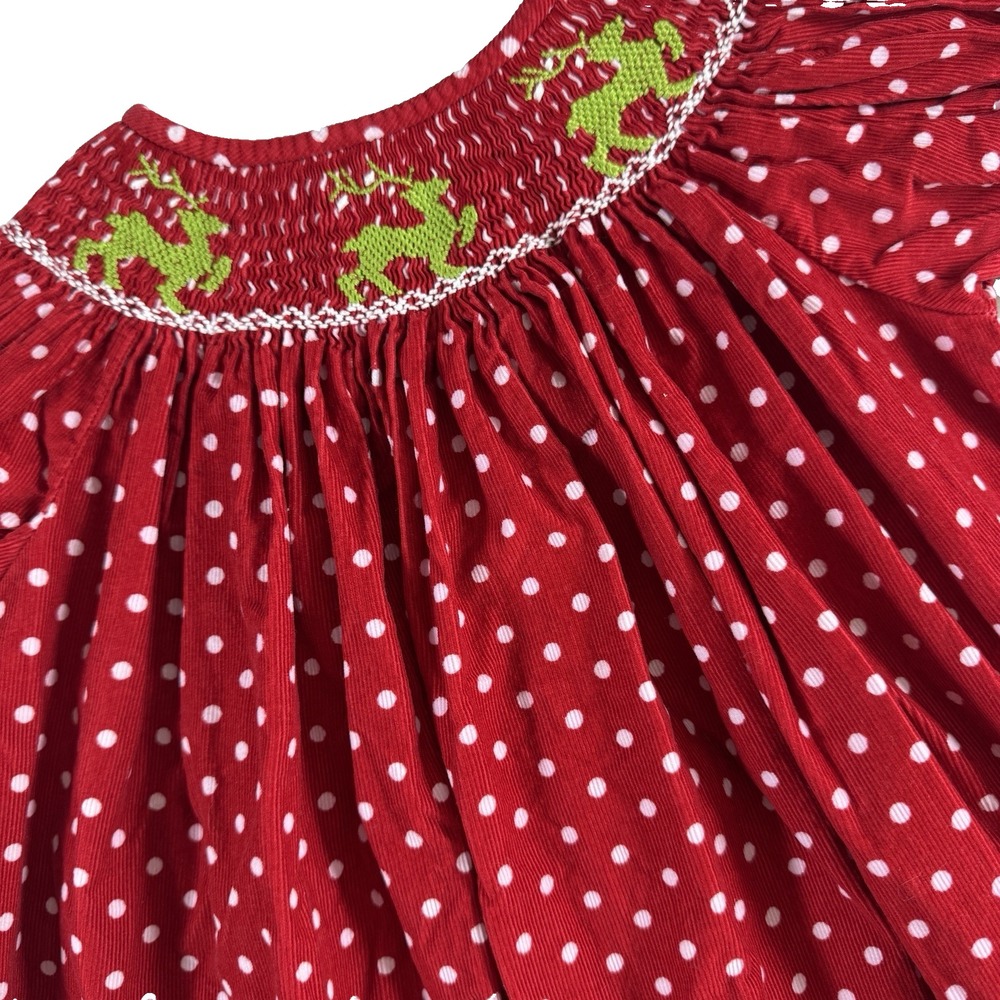 Lolly Wolly Doodle Smocked Reindeer Corduroy‎ Dress Girls 2T Red Polka Dot